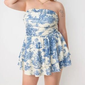 Cider Toile de Jouy Shirred Ruched Mini Dress XL NWT